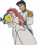 The Little Mermaid - Ariel And Prince Eric Wedding Day - Bridal Couple Celebration - Disney Royal Wedding - Filled Embroidery Design - 7818