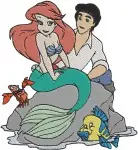 The Little Mermaid - Ariel Flounder Sebastian And Prince Eric - Undersea And Land Love - Disney Characters - Filled Embroidery Design - 7829