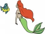 The Little Mermaid - Ariel And Flounder - Mermaid On Rock And With Dinglehopper - Disney Princess Fun - Filled Embroidery Design - 7833