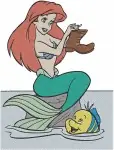 The Little Mermaid - Ariel And Flounder - Mermaid On Rock And With Dinglehopper - Disney Princess Fun - Filled Embroidery Design - 7835