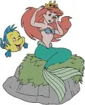 The Little Mermaid - Ariel And Flounder - Mermaid On Rock And With Dinglehopper - Disney Princess Fun - Filled Embroidery Design - 7836