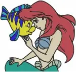 The Little Mermaid - Ariel With Flounder And Sebastian - Close Up Underwater Friends - Disney Character - Filled Embroidery Design - 7840