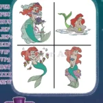 The Little Mermaid Ariel With Flowers In Hair On Rock And Various Mermaid Poses - Filled Embroidery Design - Instant Download