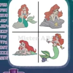 The Little Mermaid Ariel Various Sitting Poses On Rocks And As Mermaid - Filled Embroidery Design - Instant Download