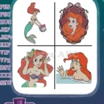 The Little Mermaid Ariel With Bubbles Flowers In Hair Portrait In Frame Bathing - Filled Embroidery Design - Instant Download