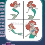 The Little Mermaid Ariel With Fork Dinglehopper And Various Dynamic Mermaid Poses - Filled Embroidery Design - Instant Download