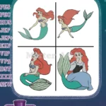 The Little Mermaid Ariel Various Swimming Poses Sitting On Rock And Human Form - Filled Embroidery Design - Instant Download