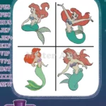 The Little Mermaid Ariel Collection Of Dynamic Floating And Posing Mermaid - Filled Embroidery Design - Instant Download