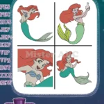 The Little Mermaid Ariel Various Portraits And Mermaid Poses With Mirror And Sitting - Filled Embroidery Design - Instant Download