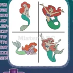 The Little Mermaid Ariel In Purple Dress Human Form And Various Mermaid Poses - Filled Embroidery Design - Instant Download