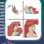 The Little Mermaid Ariel Floating With Seashell And Various Beautiful Portraits - Filled Embroidery Design - Instant Download