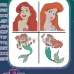 The Little Mermaid Ariel Portraits And With Flounder Fish Friend Collection - Filled Embroidery Design - Instant Download