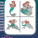 The Little Mermaid Ariel With Flounder And Riding Dolphin Underwater Adventures - Filled Embroidery Design - Instant Download