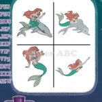 The Little Mermaid Ariel Riding Dolphin With Flounder And Various Mermaid Poses - Filled Embroidery Design - Instant Download