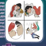 The Little Mermaid Ariel And Prince Eric Various Romantic Kisses And Interactions - Filled Embroidery Design - Instant Download