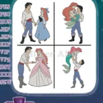 The Little Mermaid - Ariel And Prince Eric - Royal Romance And Dancing Moments - Disney Couple Love - Filled Embroidery Design - Instant Download