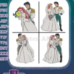 The Little Mermaid - Ariel And Prince Eric Wedding Day - Bridal Couple Celebration - Disney Royal Wedding - Filled Embroidery Design - Instant Download