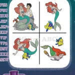 The Little Mermaid - Ariel Flounder Sebastian And Prince Eric - Undersea And Land Love - Disney Characters - Filled Embroidery Design - Instant Download