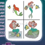 The Little Mermaid - Ariel And Flounder - Mermaid On Rock And With Dinglehopper - Disney Princess Fun - Filled Embroidery Design - Instant Download