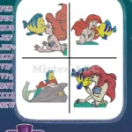 The Little Mermaid - Ariel With Flounder And Sebastian - Close Up Underwater Friends - Disney Character - Filled Embroidery Design - Instant Download