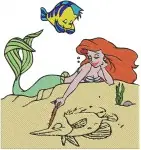 The Little Mermaid - Ariel And Flounder Best Friends - Using Dinglehopper And Underwater Play - Disney - Filled Embroidery Design - 7842