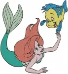 The Little Mermaid - Ariel And Flounder Best Friends - Using Dinglehopper And Underwater Play - Disney - Filled Embroidery Design - 7843