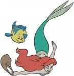 The Little Mermaid - Ariel The Mermaid And Flounder Fish - Graceful Underwater Poses - Disney Princess - Filled Embroidery Design - 7847