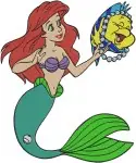 The Little Mermaid - Ariel And Her Loyal Friend Flounder - Sweet Underwater Interactions - Disney Fish Pal - Filled Embroidery Design - 7849