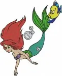 The Little Mermaid - Ariel And Her Loyal Friend Flounder - Sweet Underwater Interactions - Disney Fish Pal - Filled Embroidery Design - 7850