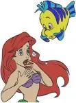 The Little Mermaid - Ariel And Her Loyal Friend Flounder - Sweet Underwater Interactions - Disney Fish Pal - Filled Embroidery Design - 7851