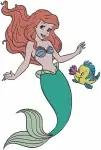 The Little Mermaid - Ariel And Flounder The Yellow Fish - Classic Mermaid And Friend Poses - Disney Undersea - Filled Embroidery Design - 7854