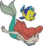The Little Mermaid - Ariel And Flounder The Yellow Fish - Classic Mermaid And Friend Poses - Disney Undersea - Filled Embroidery Design - 7856