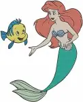 The Little Mermaid - Ariel Combing Hair With Dinglehopper And Flounder - Underwater Beauty Moments - Filled Embroidery Design - 7862