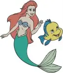 The Little Mermaid - Ariel Combing Hair With Dinglehopper And Flounder - Underwater Beauty Moments - Filled Embroidery Design - 7863