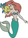 The Little Mermaid - Ariel Combing Hair With Dinglehopper And Flounder - Underwater Beauty Moments - Filled Embroidery Design - 7864