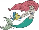 The Little Mermaid - Ariel And Flounder Underwater Adventures - Playful Mermaid And Fish Duo - Disney - Filled Embroidery Design - 7865