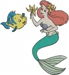 The Little Mermaid - Ariel And Flounder Underwater Adventures - Playful Mermaid And Fish Duo - Disney - Filled Embroidery Design - 7866