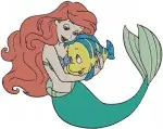 The Little Mermaid - Ariel And Flounder Underwater Adventures - Playful Mermaid And Fish Duo - Disney - Filled Embroidery Design - 7868