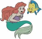 The Little Mermaid - Ariel The Little Mermaid And Best Pal Flounder - Charming Under The Sea Poses - Filled Embroidery Design - 7869