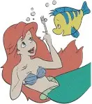 The Little Mermaid - Ariel And Flounder Fish Friend - Sweet Posing Mermaid Collection - Disney Princess - Filled Embroidery Design - 7873