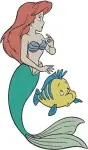 The Little Mermaid - Ariel And Flounder Fish Friend - Sweet Posing Mermaid Collection - Disney Princess - Filled Embroidery Design - 7874