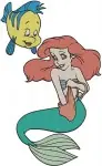 The Little Mermaid - Ariel And Flounder Fish Friend - Sweet Posing Mermaid Collection - Disney Princess - Filled Embroidery Design - 7875