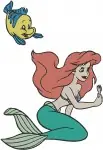 The Little Mermaid - Ariel And Flounder Fish Friend - Sweet Posing Mermaid Collection - Disney Princess - Filled Embroidery Design - 7876