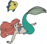 The Little Mermaid - Ariel The Mermaid And Flounder Swimming Together - Underwater Friendship Designs - Filled Embroidery Design - 7877
