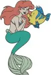 The Little Mermaid - Ariel The Mermaid And Flounder Swimming Together - Underwater Friendship Designs - Filled Embroidery Design - 7878