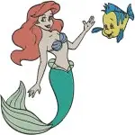 The Little Mermaid - Ariel The Mermaid And Flounder Swimming Together - Underwater Friendship Designs - Filled Embroidery Design - 7879