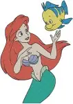 The Little Mermaid - Ariel Flounder And Sebastian Tambourine Fun - Under The Sea Musical Moments - Filled Embroidery Design - 7882