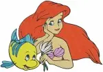 The Little Mermaid - Ariel Mermaid And Human Form With Dinglehopper And Flounder - Transformation Fun - Filled Embroidery Design - 7885