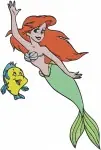 The Little Mermaid - Ariel Mermaid And Human Form With Dinglehopper And Flounder - Transformation Fun - Filled Embroidery Design - 7886