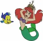 The Little Mermaid - Ariel Mermaid And Human Form With Dinglehopper And Flounder - Transformation Fun - Filled Embroidery Design - 7888